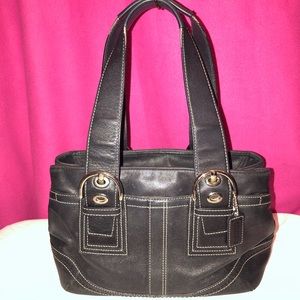 Coach Black Leather Stitched Buckle Purse